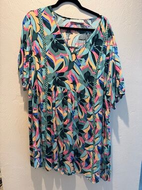 Teal Floral V-Neck Babydoll Dress